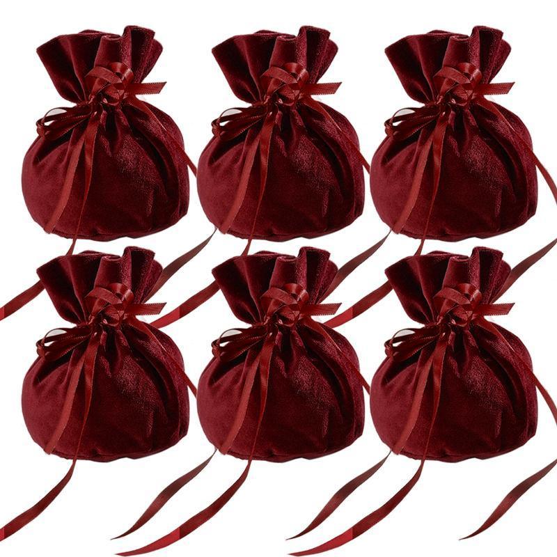 Gift Bags: 6PCS Velvet Cloth Drawstring Bags Gift Bag Jewelry Ring Pouch Earring Favor - Dark Blue-6PCS