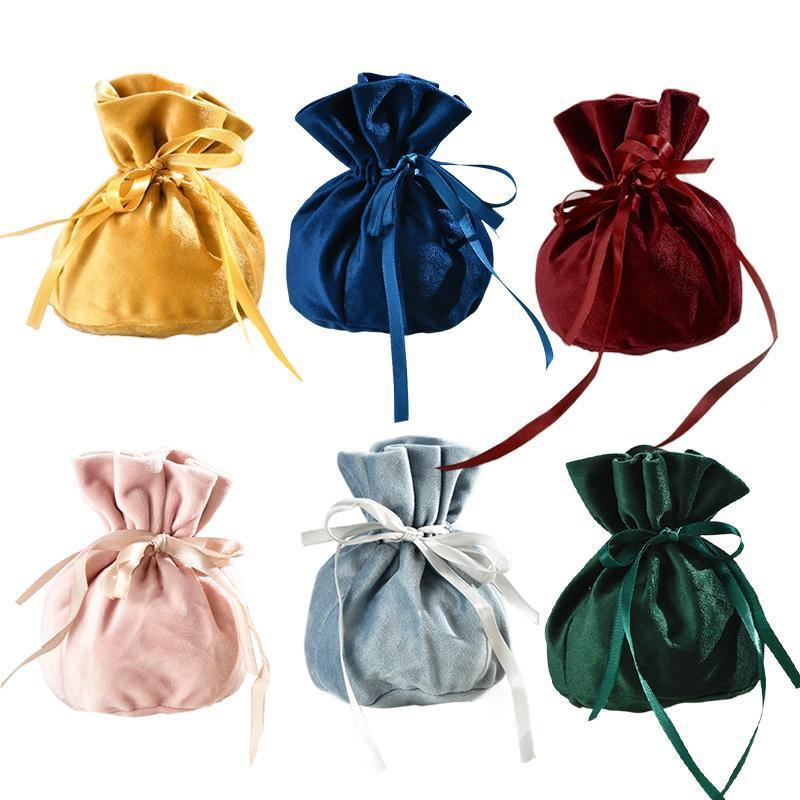 Gift Bags: 6PCS Velvet Cloth Drawstring Bags Gift Bag Jewelry Ring Pouch Earring Favor - Dark Blue-6PCS