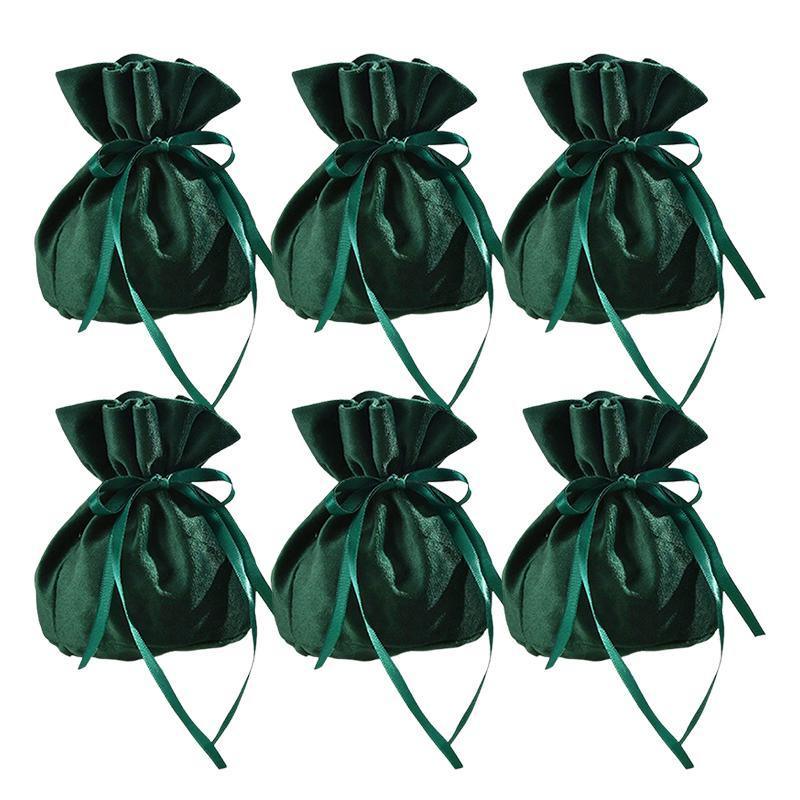 Gift Bags: 6PCS Velvet Cloth Drawstring Bags Gift Bag Jewelry Ring Pouch Earring Favor - Pink-6PCS