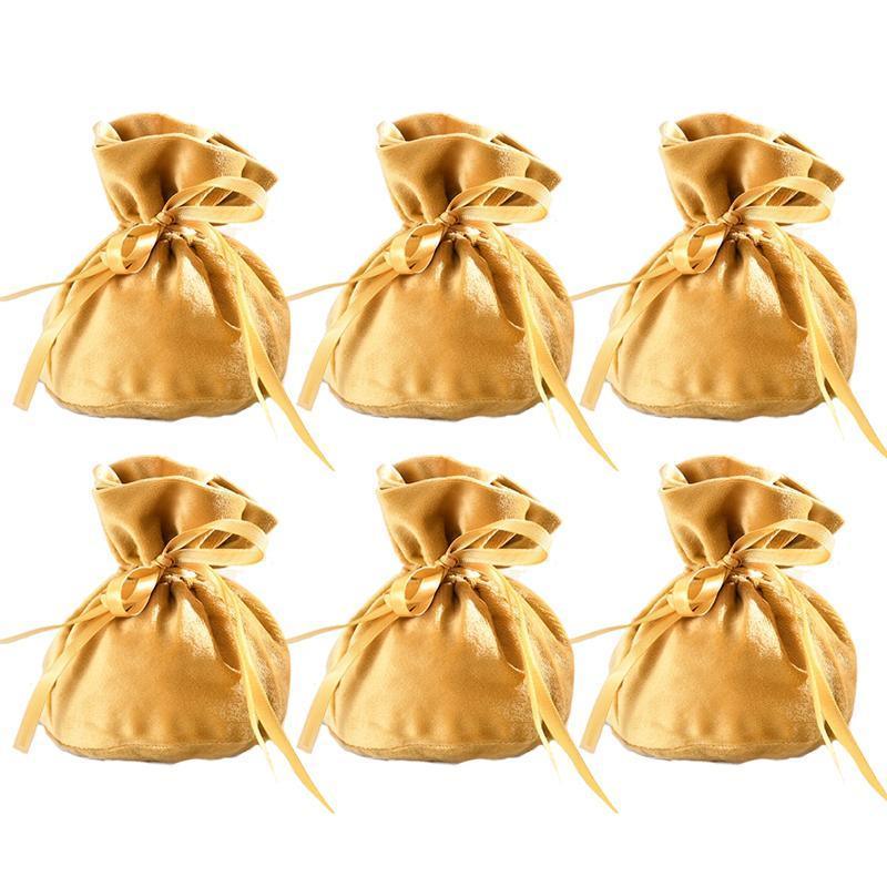 Gift Bags: 6PCS Velvet Cloth Drawstring Bags Gift Bag Jewelry Ring Pouch Earring Favor - Pink-6PCS