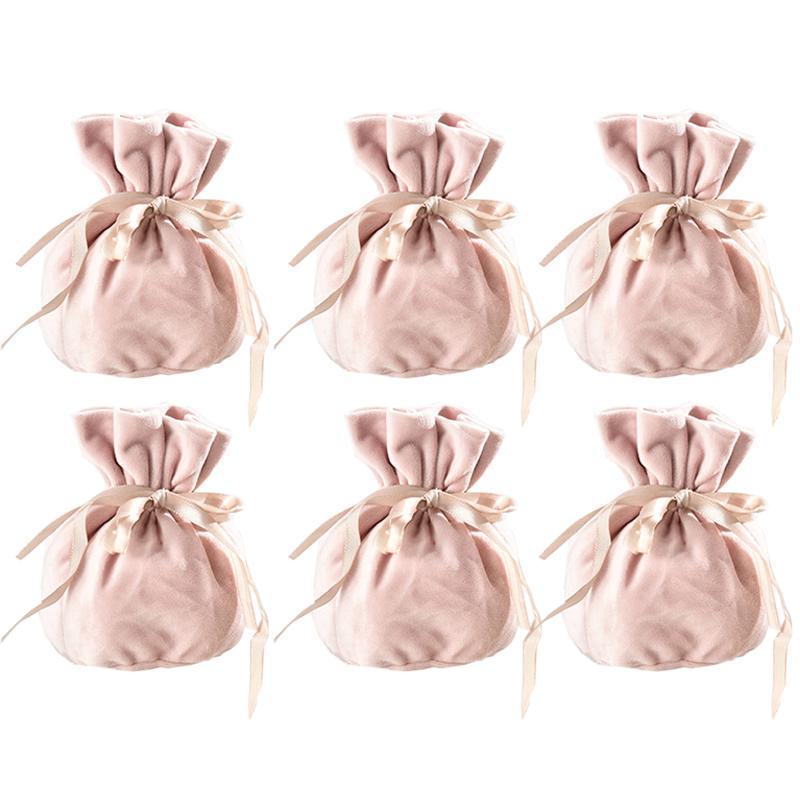 Gift Bags: 6PCS Velvet Cloth Drawstring Bags Gift Bag Jewelry Ring Pouch Earring Favor - Wine Red-6PCS