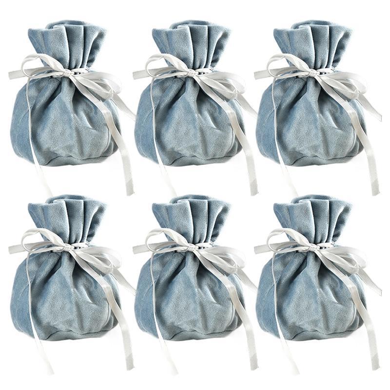Gift Bags: 6PCS Velvet Cloth Drawstring Bags Gift Bag Jewelry Ring Pouch Earring Favor - Yellow-6PCS