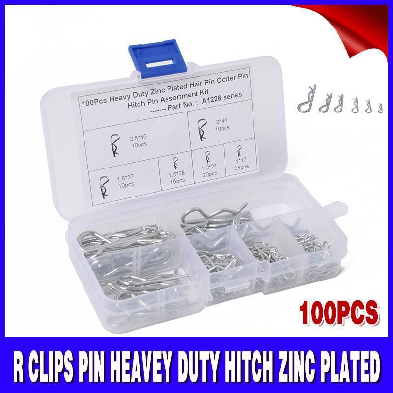 Packaging Tape: 100Pcs Heavy-Duty Zinc-Plated R Clips Pin Tractor Hitch Assortment