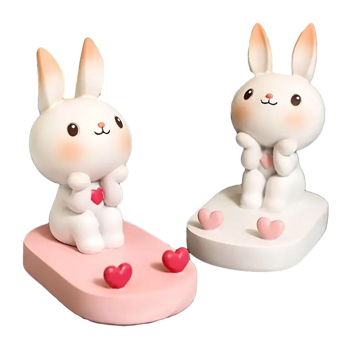 Laptop Stands: Cartoon Rabbit Phone Holder Desktop Stand Cute Mobile Phone Stand for Office - Pink