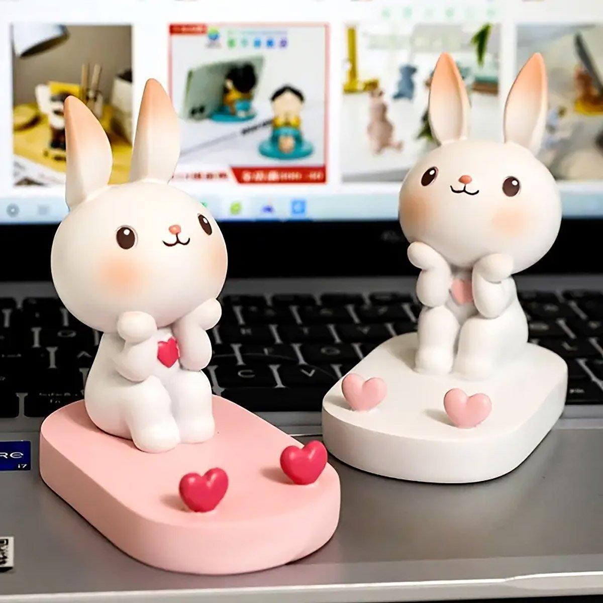Cartoon Rabbit Phone Holder Desktop Stand Cute Mobile Phone Stand for Office - White