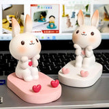 Laptop Stands: Cartoon Rabbit Phone Holder Desktop Stand Cute Mobile Phone Stand for Office - White