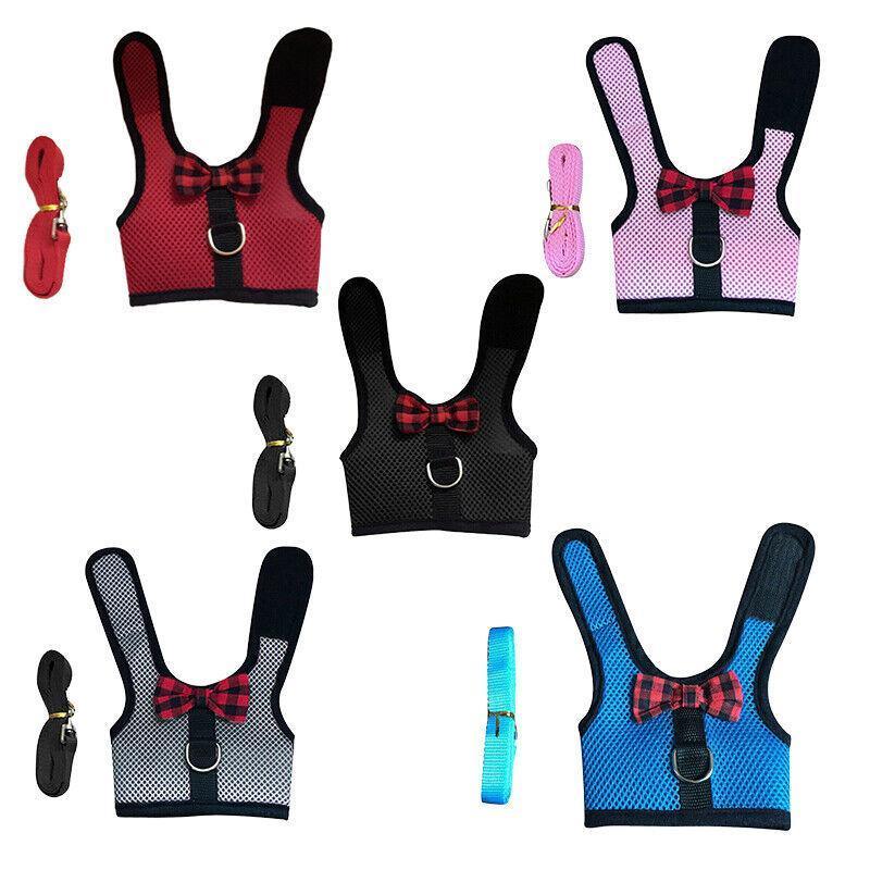 Pet ID Tags: Rabbit Vest Harness Leash Lead Small Animal Pet Mesh Hamster Bunny Traction Rope M - Black
