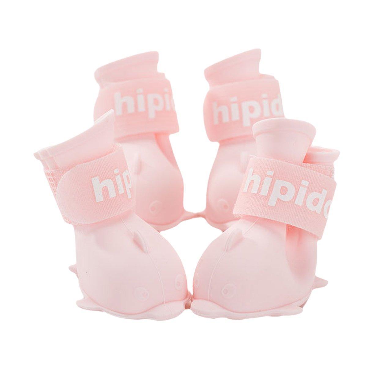 Dog Apparel: 4pcs Cartoon Pet Rain Boots Waterproof Non-Slip Wear-Resistant Shoes for Dogs - Yellow - L