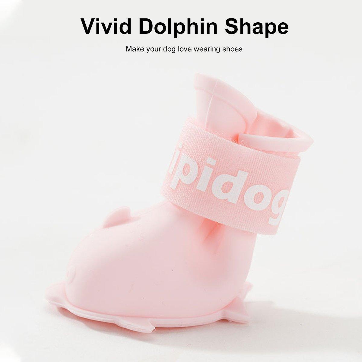 Dog Apparel: 4pcs Cartoon Pet Rain Boots Waterproof Non-Slip Wear-Resistant Shoes for Dogs - Yellow - S