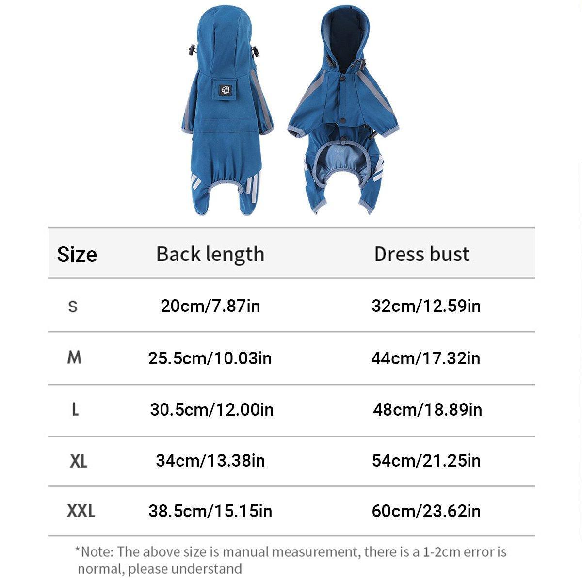 Dog Apparel: Waterproof Four Corner Pet Raincoats In Large Medium And Small Sizes Are Suitable For Dogs - Blue - XXL