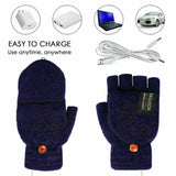 Men's Accessories: USB Heated Half Finger Gloves Winter Warm Knitted Gloves for Typing and Office Use - Navy