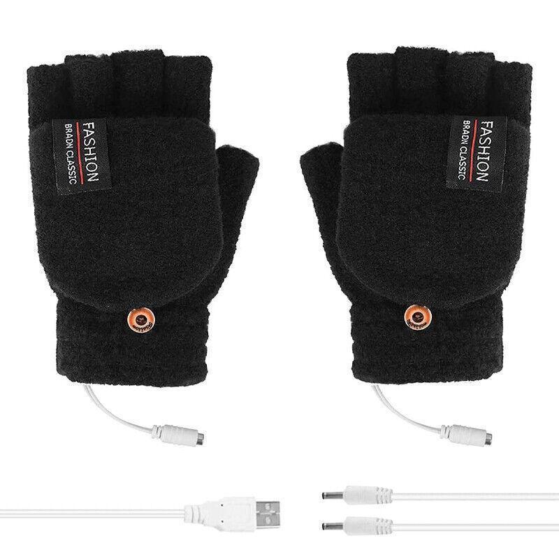 Men's Accessories: USB Heated Half Finger Gloves Winter Warm Knitted Gloves for Typing and Office Use - Navy