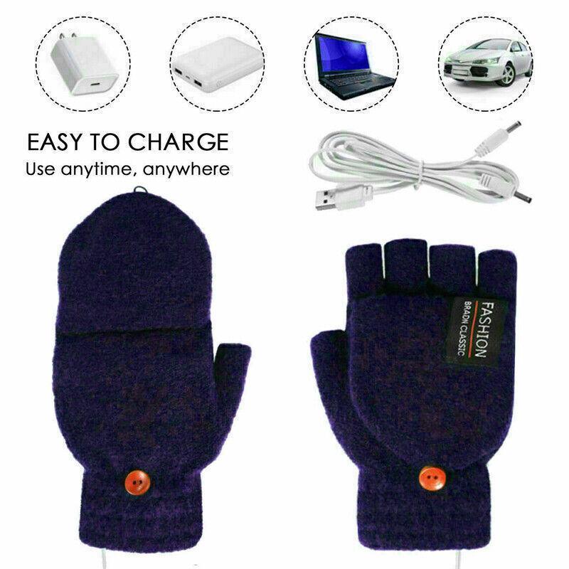 Men's Accessories: USB Heated Half Finger Gloves Winter Warm Knitted Gloves for Typing and Office Use - Blue