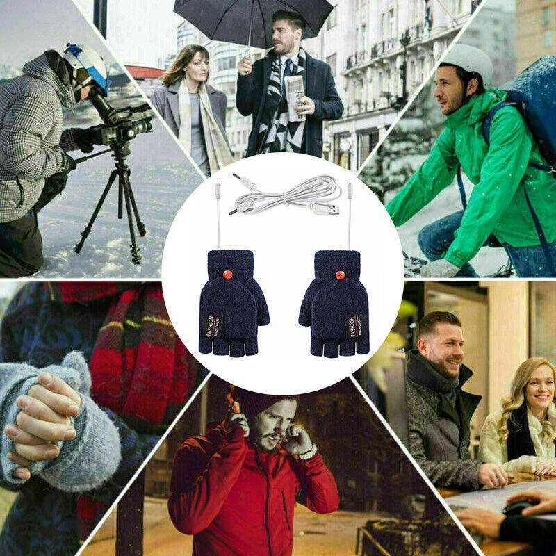 Men's Accessories: USB Heated Half Finger Gloves Winter Warm Knitted Gloves for Typing and Office Use - Blue