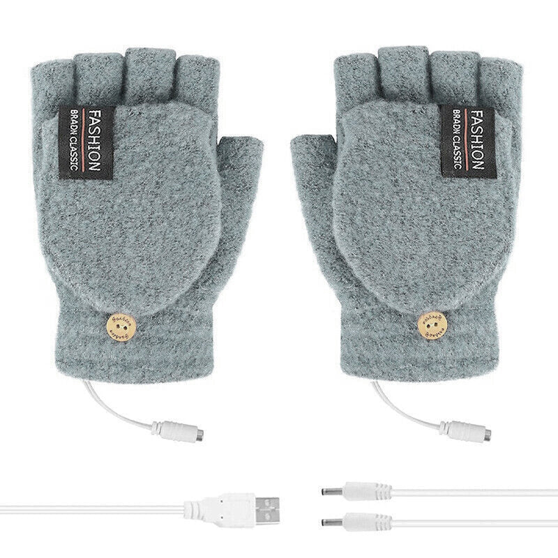 Men's Accessories: USB Heated Half Finger Gloves Winter Warm Knitted Gloves for Typing and Office Use - Blue