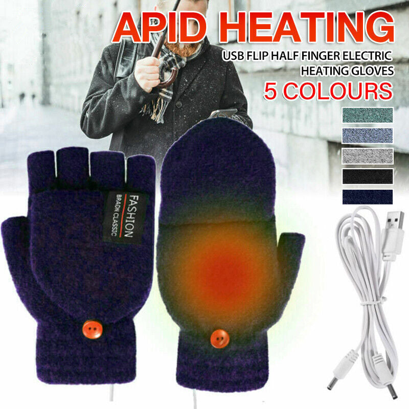 Men's Accessories: USB Heated Half Finger Gloves Winter Warm Knitted Gloves for Typing and Office Use - Green