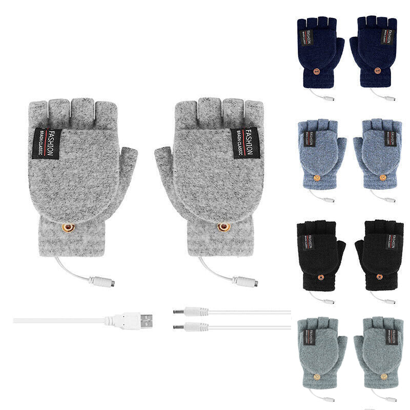 Men's Accessories: USB Heated Half Finger Gloves Winter Warm Knitted Gloves for Typing and Office Use - Green