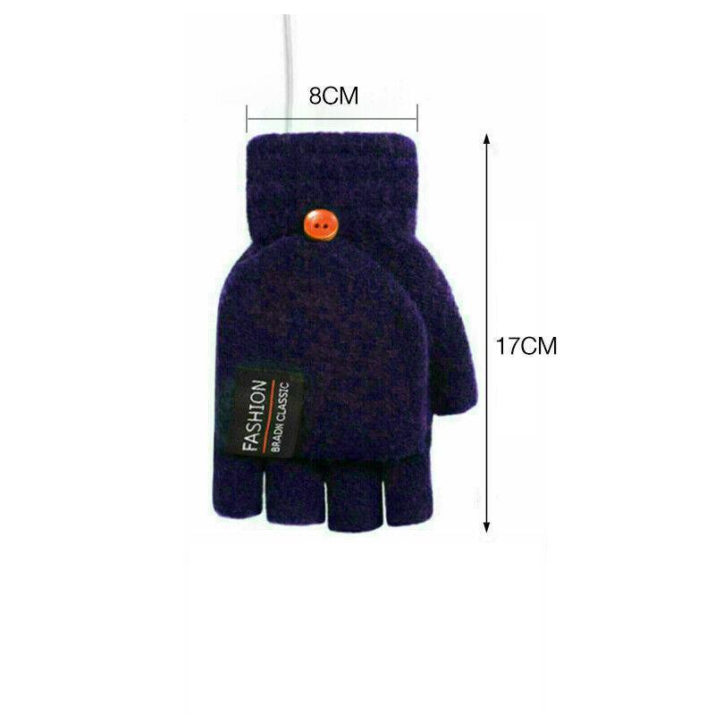 Men's Accessories: USB Heated Half Finger Gloves Winter Warm Knitted Gloves for Typing and Office Use - Grey