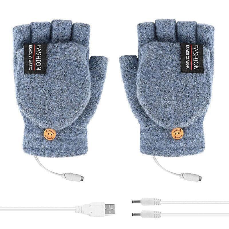 Men's Accessories: USB Heated Half Finger Gloves Winter Warm Knitted Gloves for Typing and Office Use - Grey