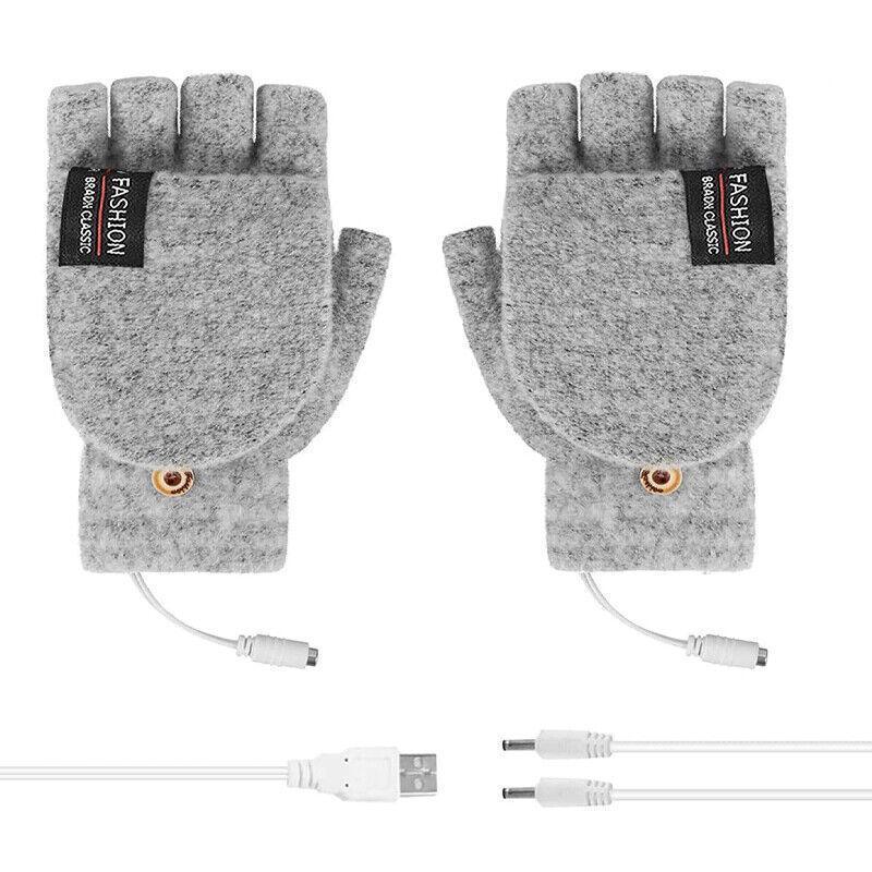 Men's Accessories: USB Heated Half Finger Gloves Winter Warm Knitted Gloves for Typing and Office Use - Grey