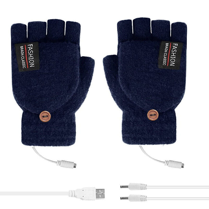Men's Accessories: USB Heated Half Finger Gloves Winter Warm Knitted Gloves for Typing and Office Use - Grey