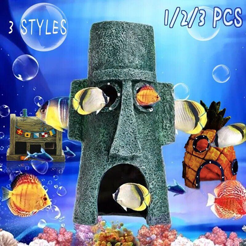 Pet Grooming Supplies: For Alien Spongebob Pineapple House Hole Fish Tank Decoration Aquarium Ornament - Plankton House