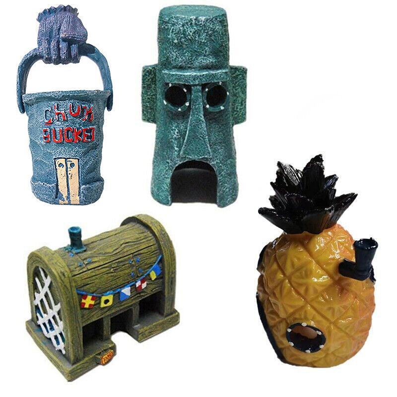 Pet Grooming Supplies: For Alien Spongebob Pineapple House Hole Fish Tank Decoration Aquarium Ornament - Plankton House