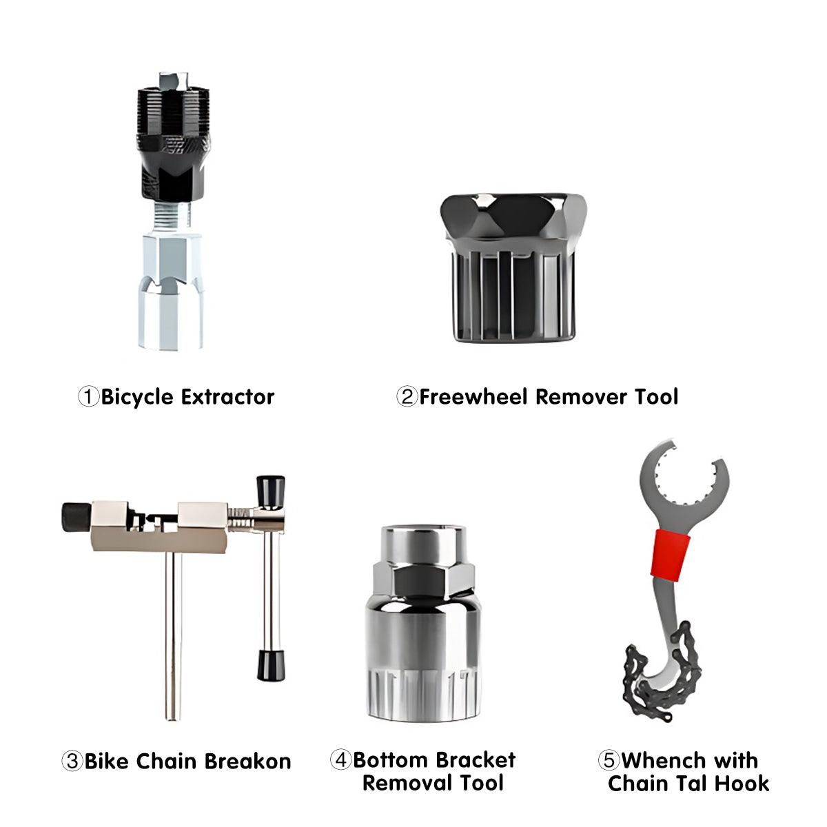 Bicycle Parts: 5PCS Bike Repair Tool Kit Crank Puller Chain Breaker Freewheel Bottom Bracket Remover