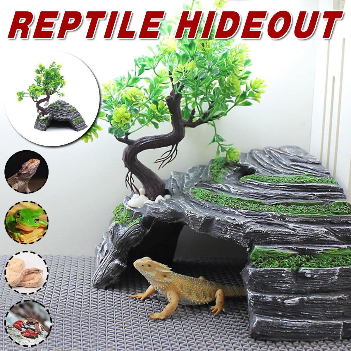 Reptile & Amphibian Habitats: Reptile Hide House Nest Cave Sundeck Shelter for Pets Lizard Snake Habitat