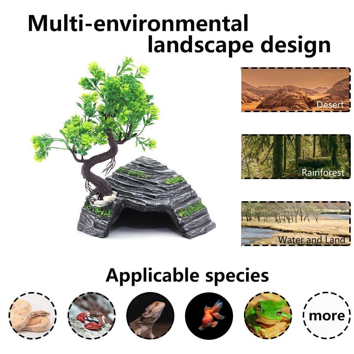 Reptile & Amphibian Habitats: Reptile Hide House Nest Cave Sundeck Shelter for Pets Lizard Snake Habitat
