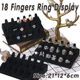 Women's Jewellery: Three Layer Flocking Jewelry Display Stand 18 Finger Ring Organizer Holder
