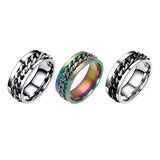 Men's Jewellery: Spinner Rings Mens Womens Fidget Rotating Ring Silver Stainless Steel Size 12 - Black