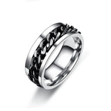 Men's Jewellery: Spinner Rings Mens Womens Fidget Rotating Ring Silver Stainless Steel Size 12 - Black