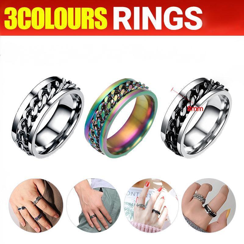 Men's Jewellery: Spinner Rings Mens Womens Fidget Rotating Ring Silver Stainless Steel Size 10 - Silver