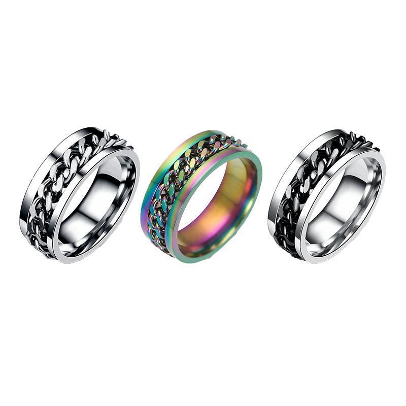 Men's Jewellery: Spinner Rings Mens Womens Fidget Rotating Ring Silver Stainless Steel Size 10 - Silver