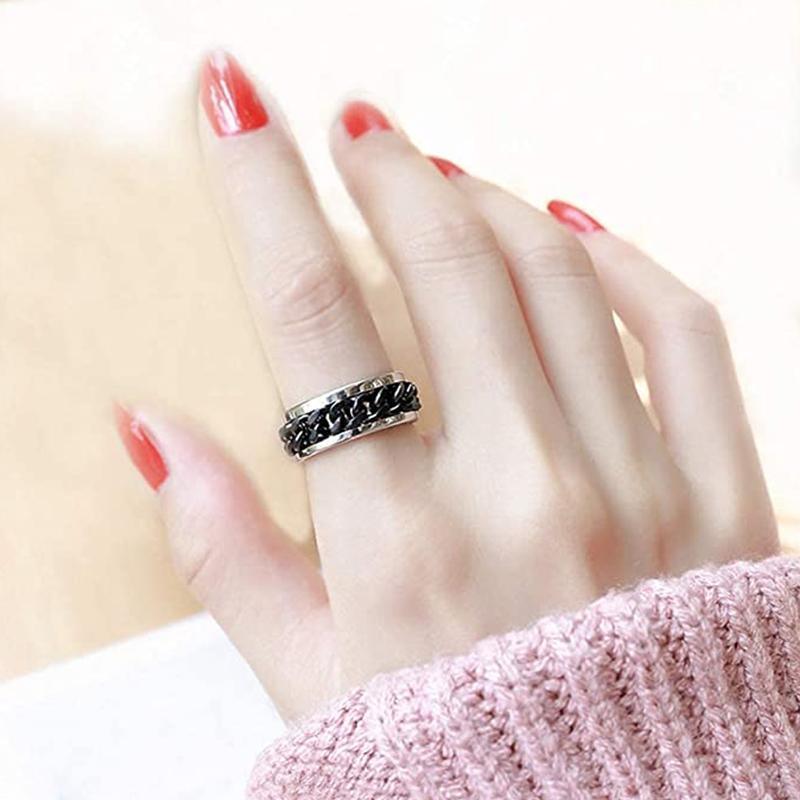 Men's Jewellery: Spinner Rings Mens Womens Fidget Rotating Ring Silver Stainless Steel Size 10 - Silver