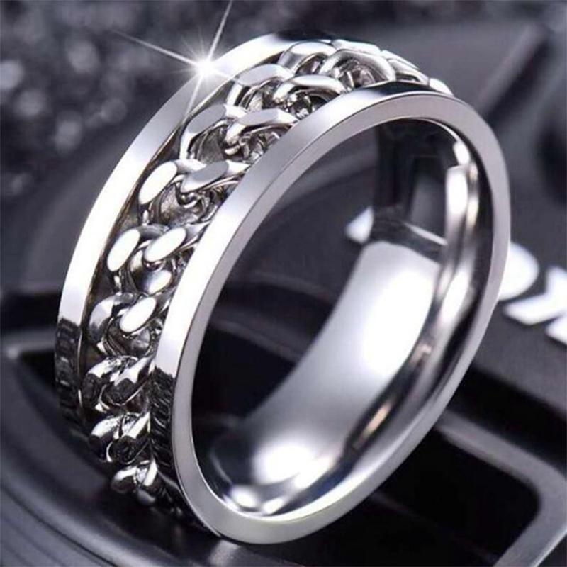 Men's Jewellery: Spinner Rings Mens Womens Fidget Rotating Ring Silver Stainless Steel Size 10 - Silver
