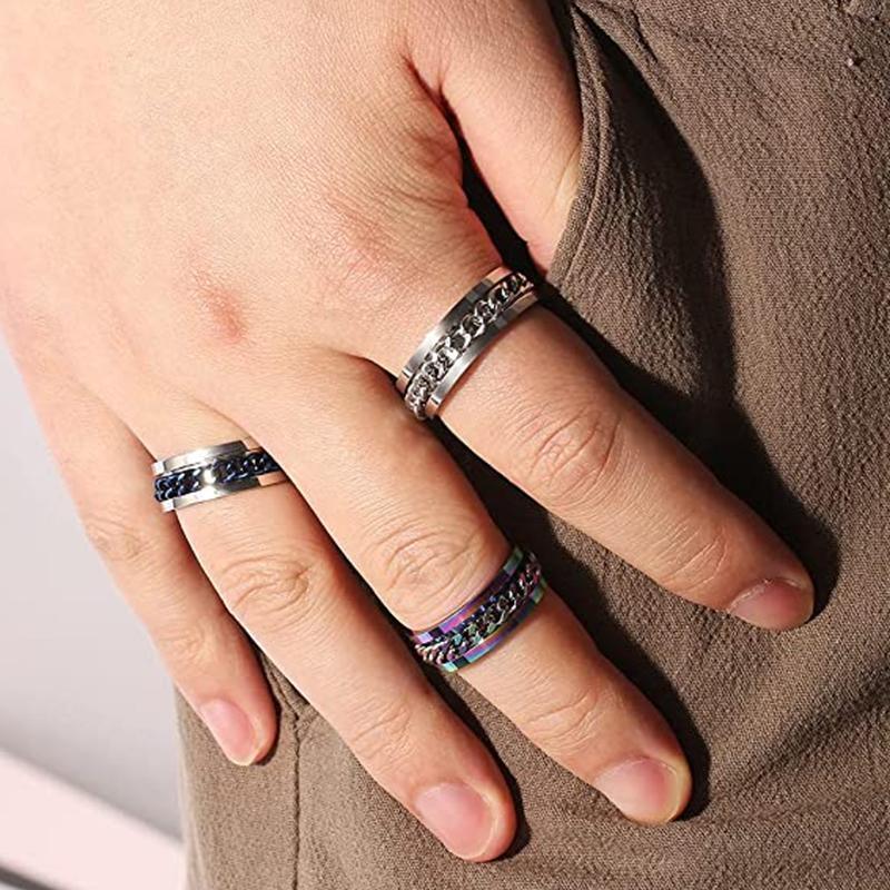 Men's Jewellery: Spinner Rings Mens Womens Fidget Rotating Ring Silver Stainless Steel Size 10 - Silver