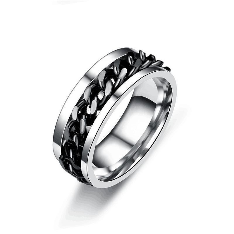 Men's Jewellery: Spinner Rings Mens Womens Fidget Rotating Ring Silver Stainless Steel Size 10 - Silver