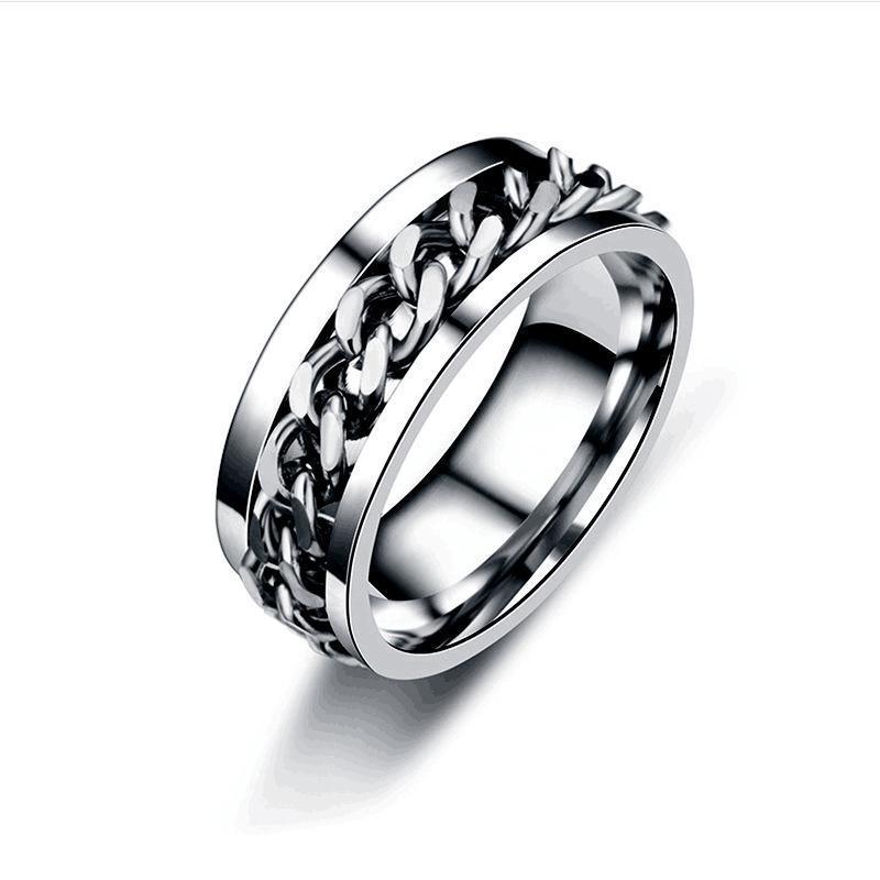 Men's Jewellery: Spinner Rings Mens Womens Fidget Rotating Ring Silver Stainless Steel Size 10 - Silver