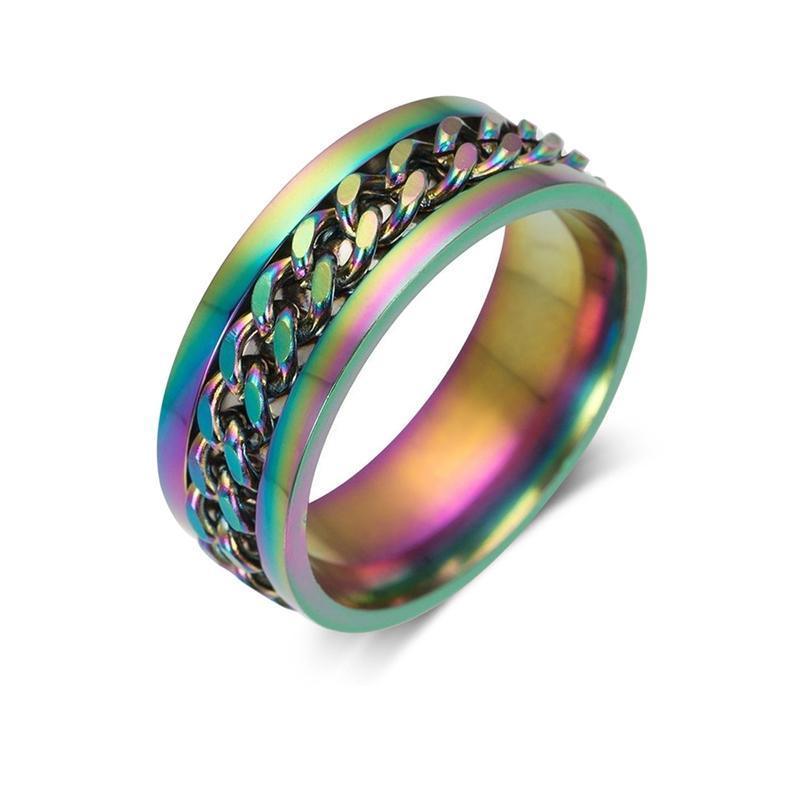Men's Jewellery: Spinner Rings Mens Womens Fidget Rotating Ring Silver Stainless Steel Size 10 - Silver