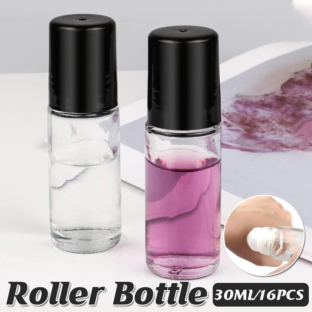 Cosmetic & Toiletry Bags: 16X Clear Glass Roll On Bottle 30ml Extra Large Roller Ball Perfume Oil Underarm