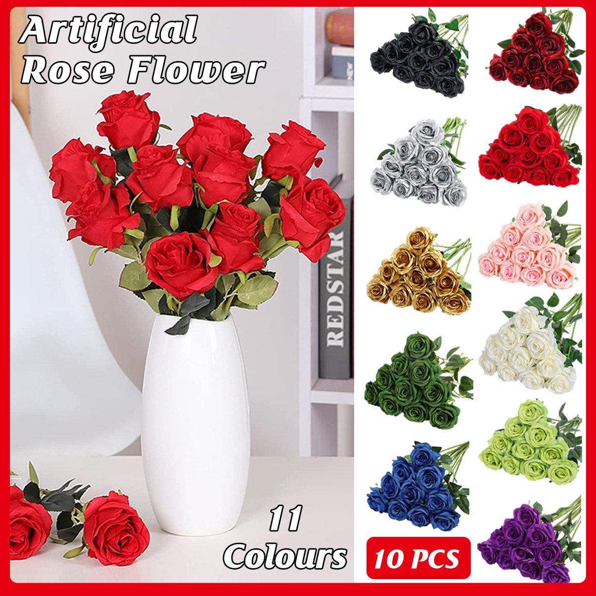 Artificial Flowers & Plants: 10pcs Artificial Silk Simulation Rose Flowers - Wedding Party Home Decorations - Black