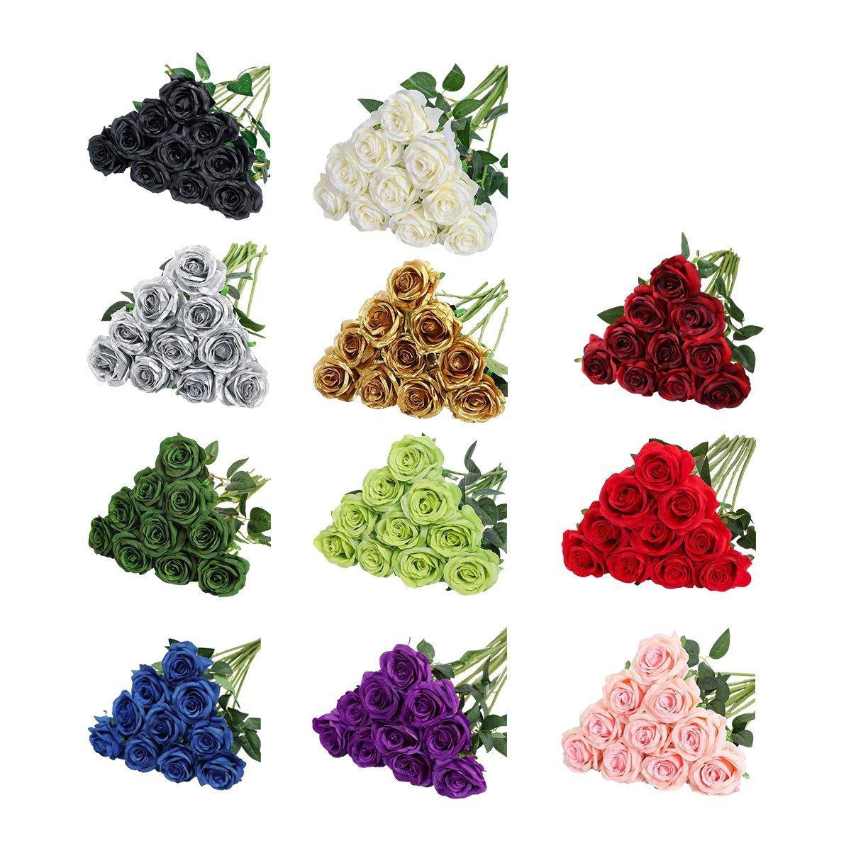 Artificial Flowers & Plants: 10pcs Artificial Silk Simulation Rose Flowers - Wedding Party Home Decorations - Black