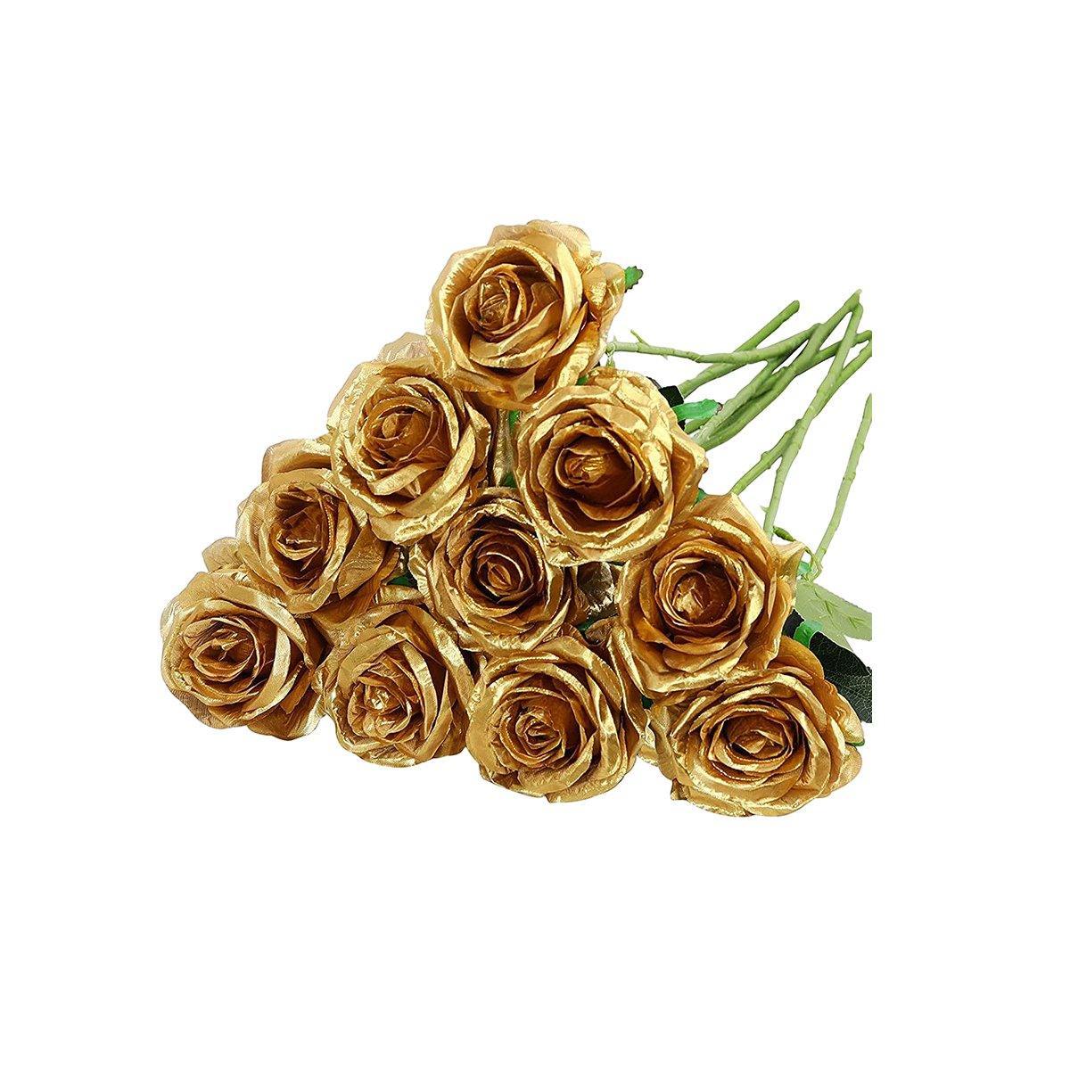 10pcs Artificial Silk Simulation Rose Flowers - Wedding Party Home Decorations - Purple