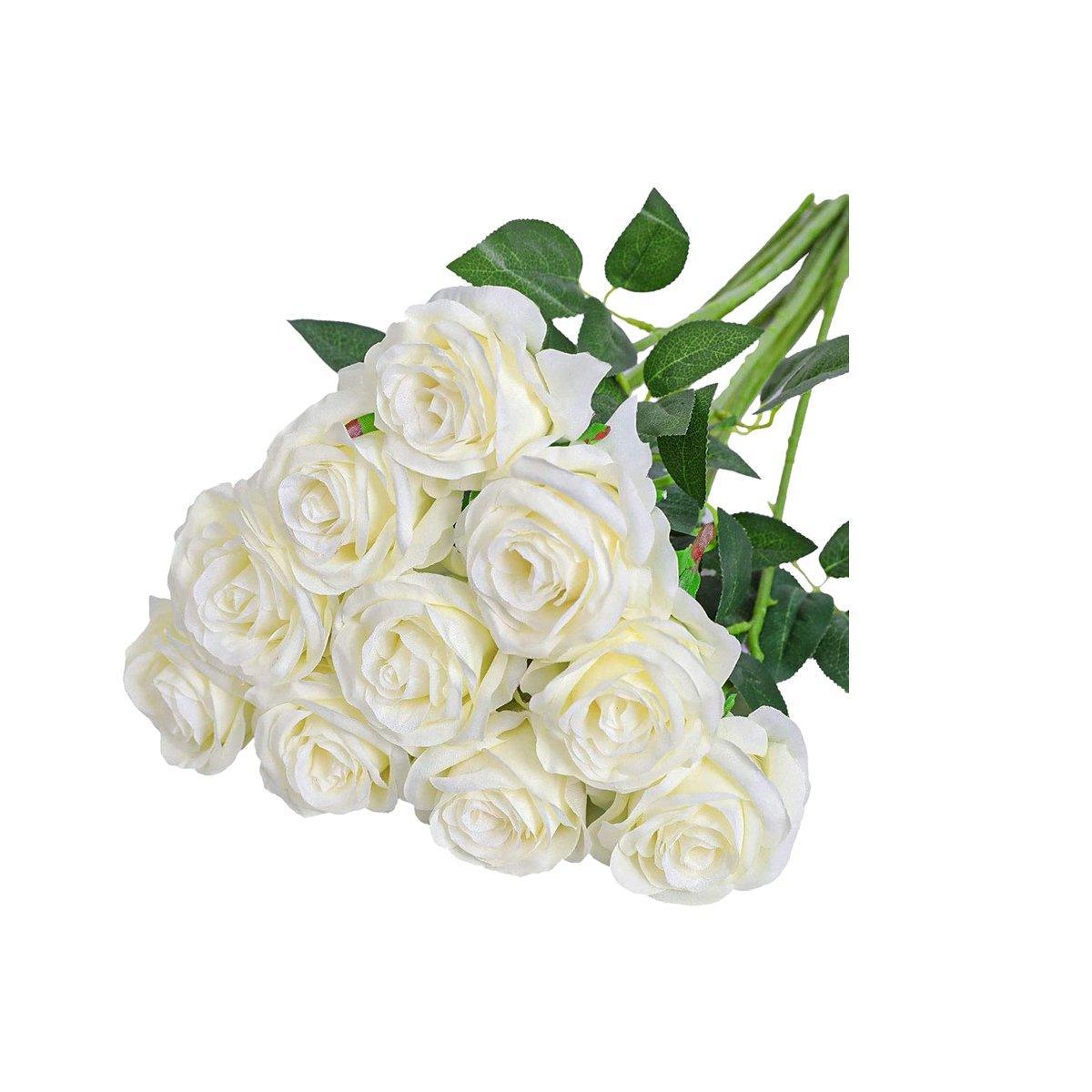 10pcs Artificial Silk Simulation Rose Flowers - Wedding Party Home Decorations - White