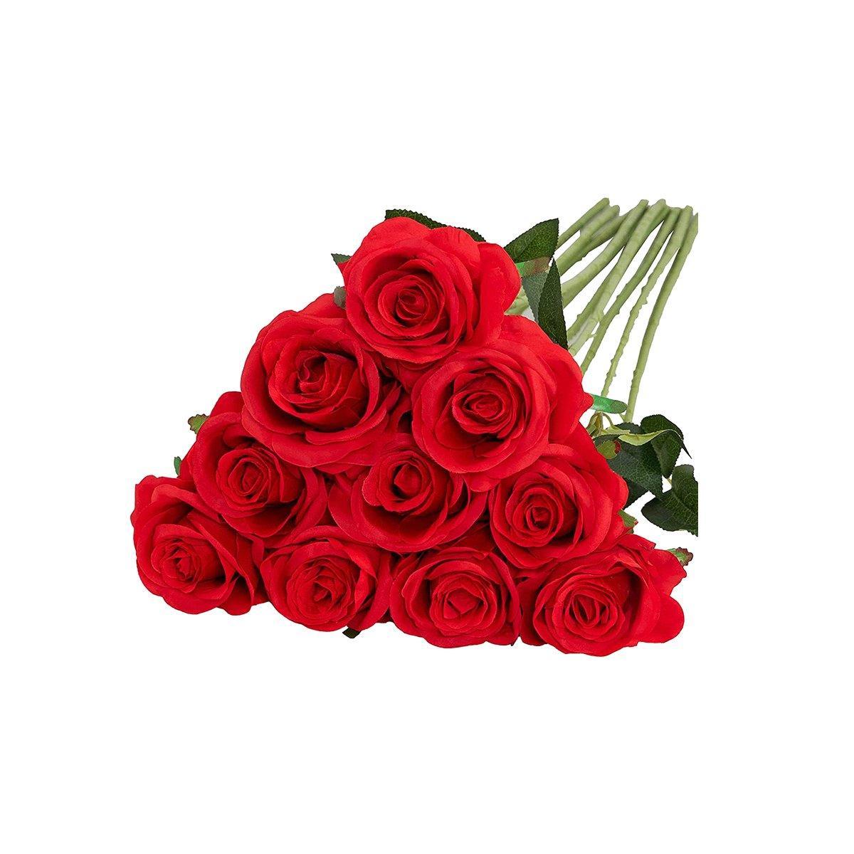 10pcs Artificial Silk Simulation Rose Flowers - Wedding Party Home Decorations - White