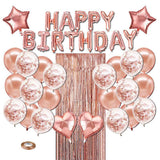 Party Supplies: Rose Gold Birthday Balloon Party Decoration Set with Confetti Latex Foil Curtain
