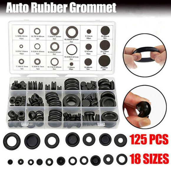 125Pcs Rubber Grommet Set-Assorted Fastener Kit 18 Popular Sizes