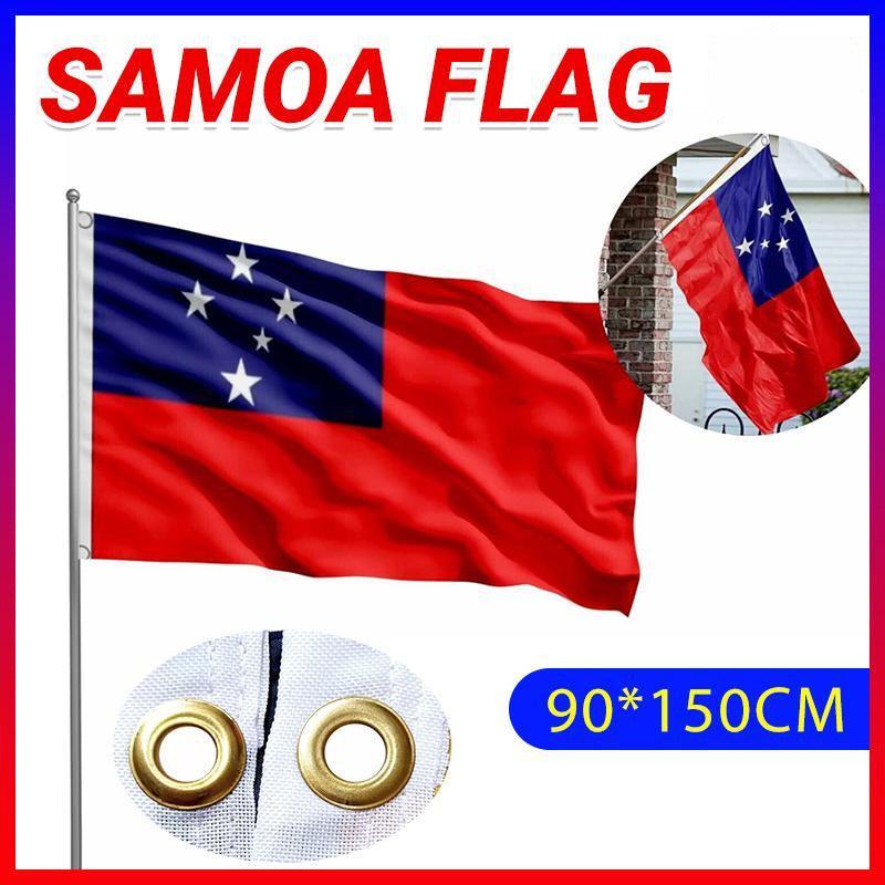 Outdoor Decorations & Lights: Samoa National Flag 90x150cm Large Outdoor Polyester Banner with Grommets
